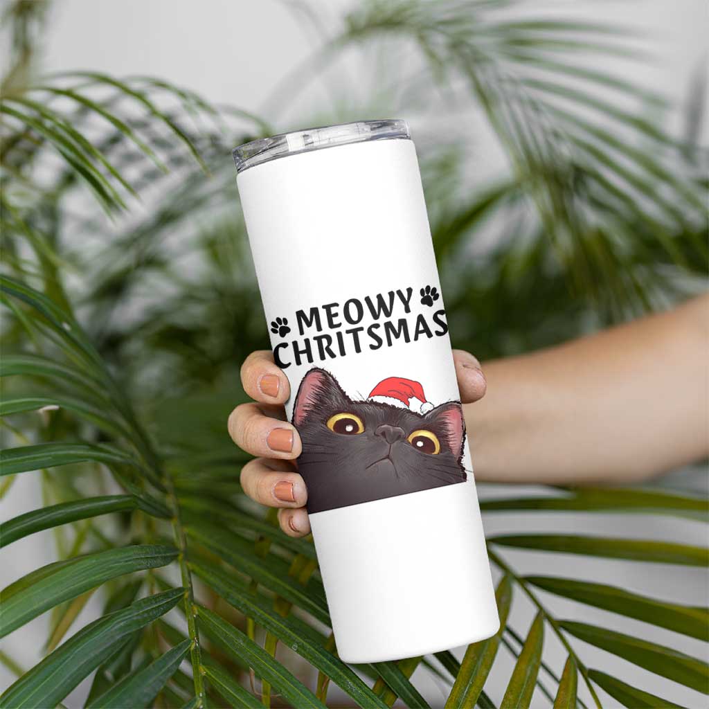 Funny Black Cat Christmas Skinny Tumbler Cute Kitty Xmas - Wonder Print Shop