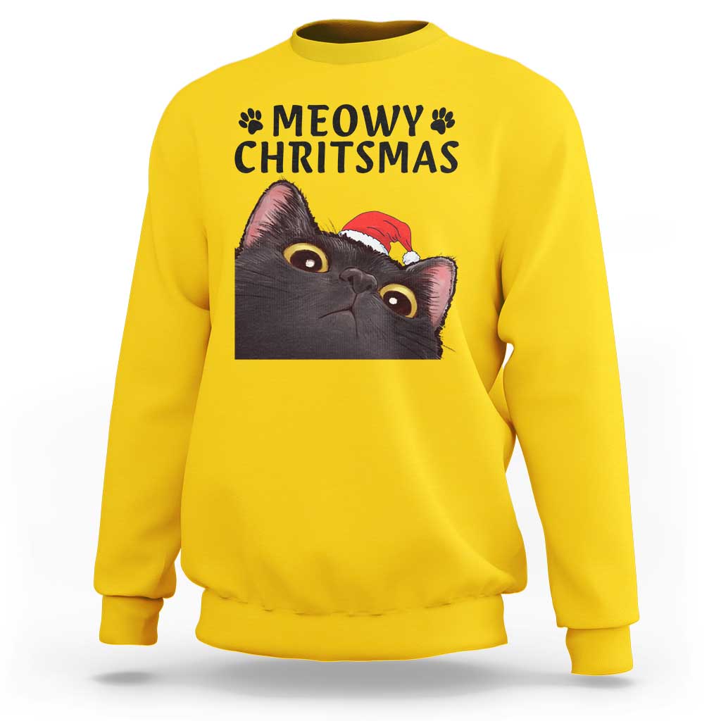 Funny Black Cat Christmas Sweatshirt Cute Kitty Xmas - Wonder Print Shop