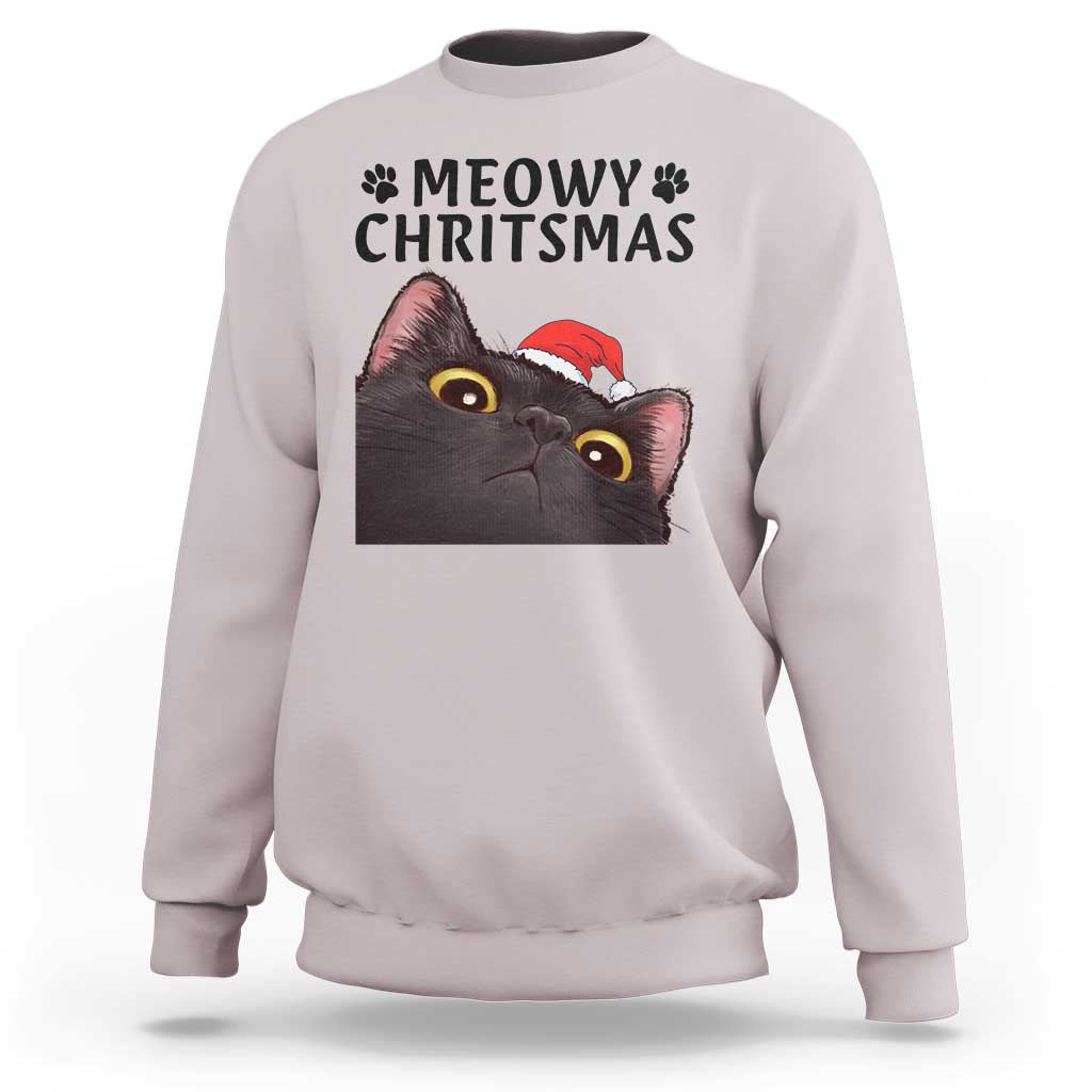 Funny Black Cat Christmas Sweatshirt Cute Kitty Xmas - Wonder Print Shop