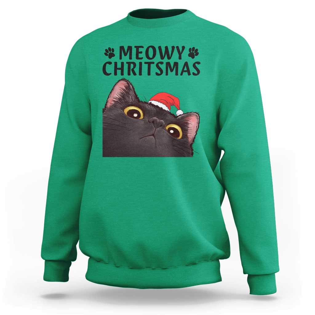 Funny Black Cat Christmas Sweatshirt Cute Kitty Xmas - Wonder Print Shop