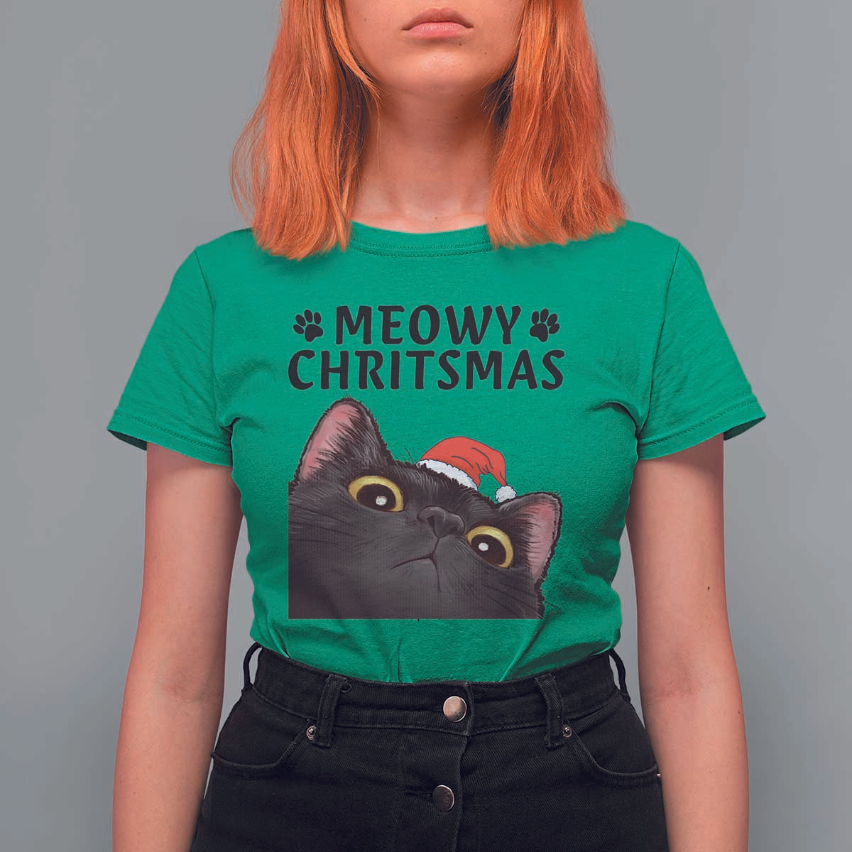Funny Black Cat Christmas T Shirt For Women Cute Kitty Xmas - Wonder Print Shop