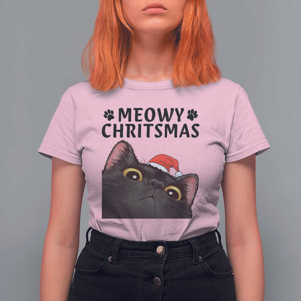 Funny Black Cat Christmas T Shirt For Women Cute Kitty Xmas - Wonder Print Shop