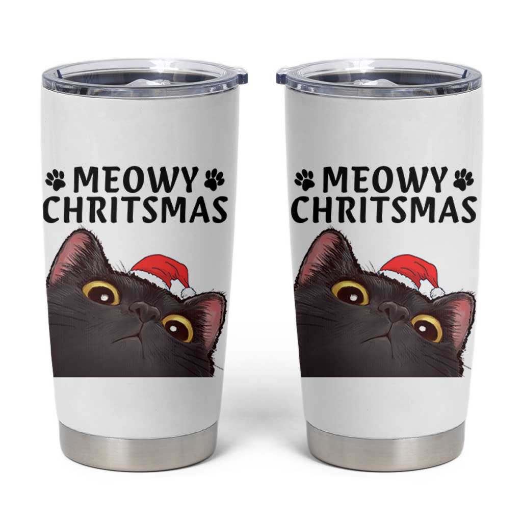 Funny Black Cat Christmas Tumbler Cup Cute Kitty Xmas - Wonder Print Shop
