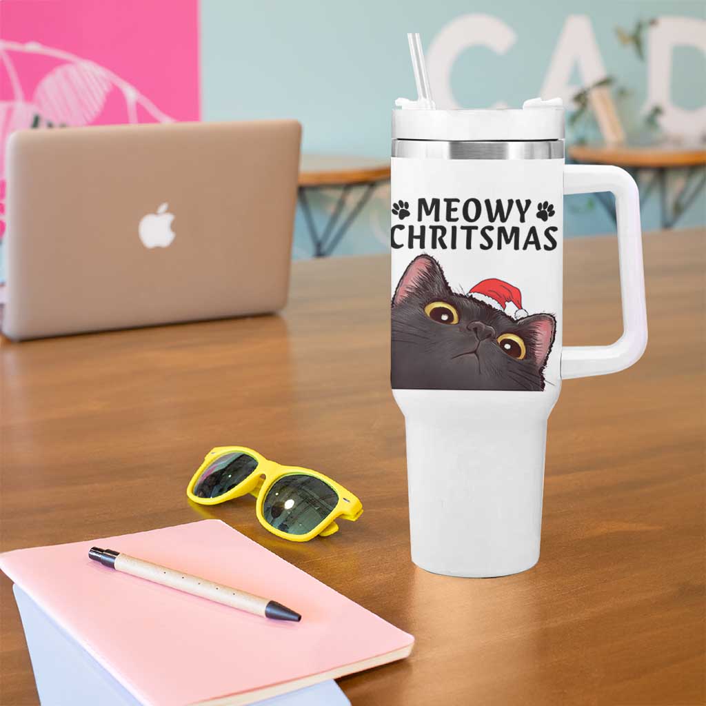 Funny Black Cat Christmas Tumbler With Handle Cute Kitty Xmas - Wonder Print Shop