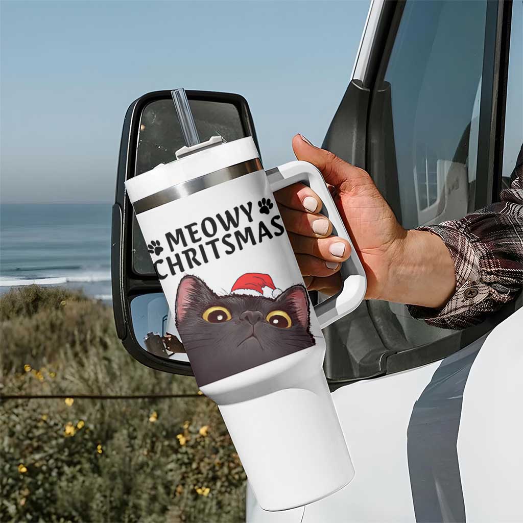 Funny Black Cat Christmas Tumbler With Handle Cute Kitty Xmas - Wonder Print Shop