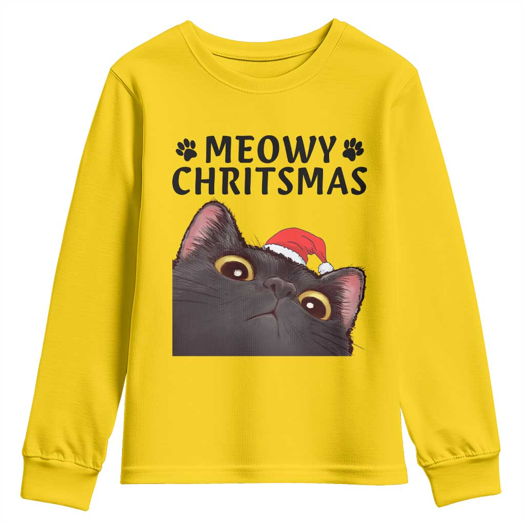 Funny Black Cat Christmas Youth Sweatshirt Cute Kitty Xmas - Wonder Print Shop