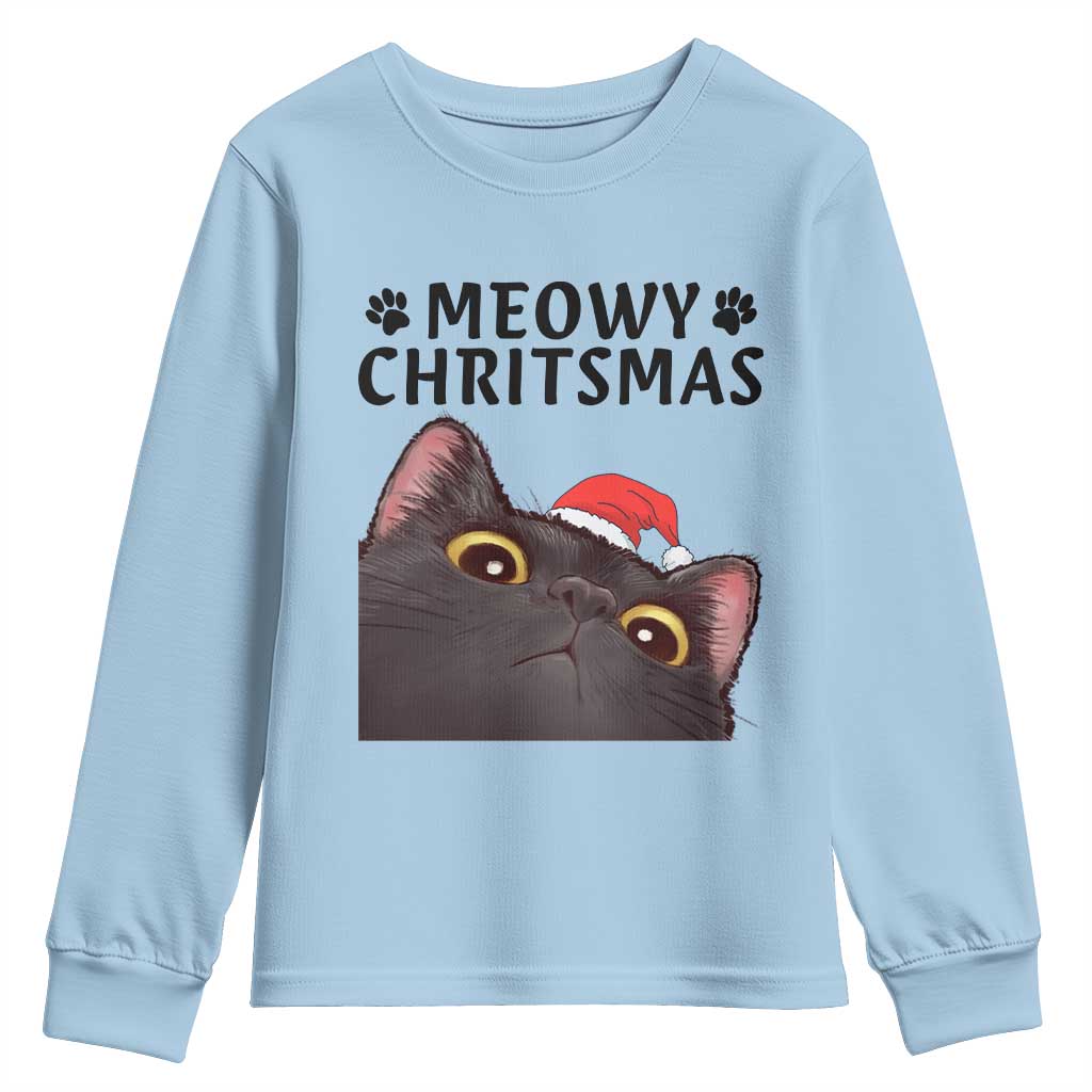 Funny Black Cat Christmas Youth Sweatshirt Cute Kitty Xmas - Wonder Print Shop