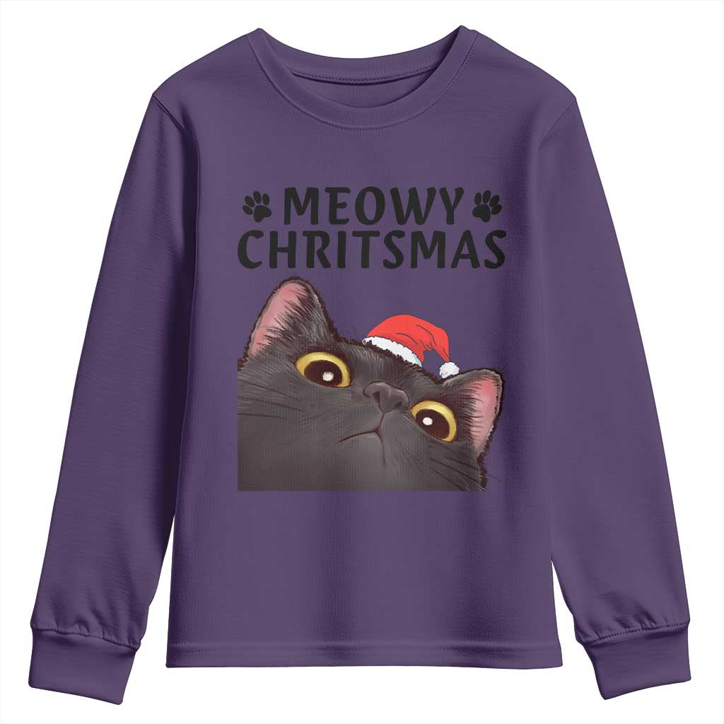 Funny Black Cat Christmas Youth Sweatshirt Cute Kitty Xmas - Wonder Print Shop
