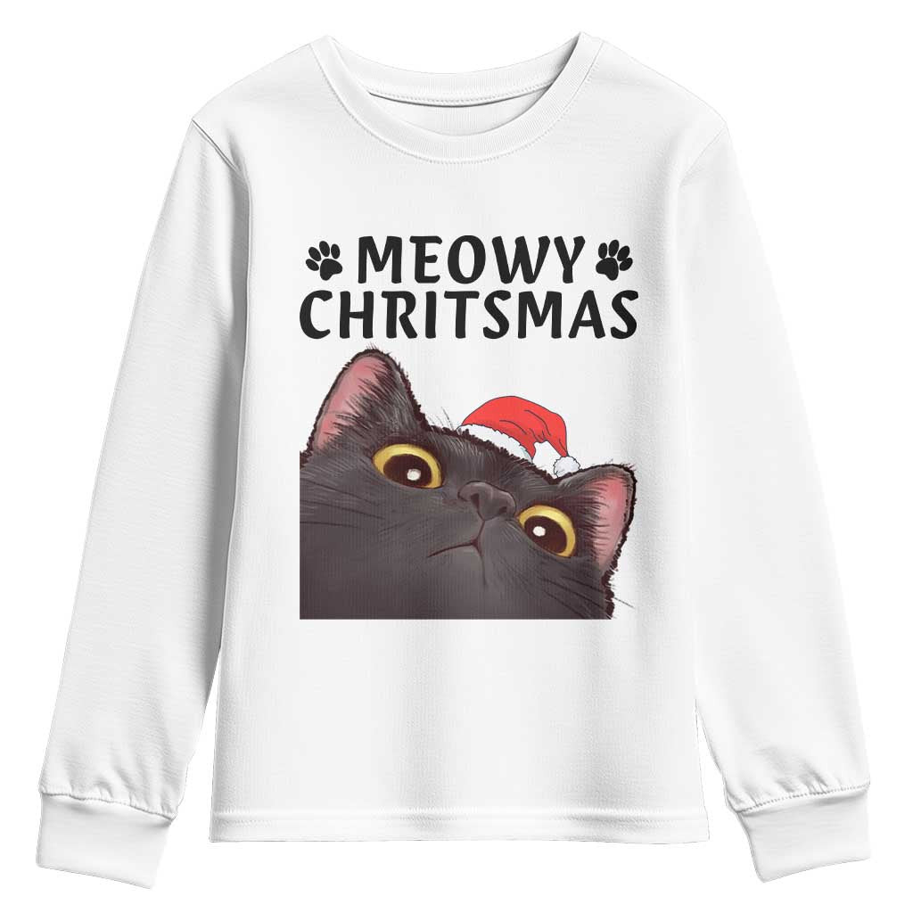 Funny Black Cat Christmas Youth Sweatshirt Cute Kitty Xmas - Wonder Print Shop