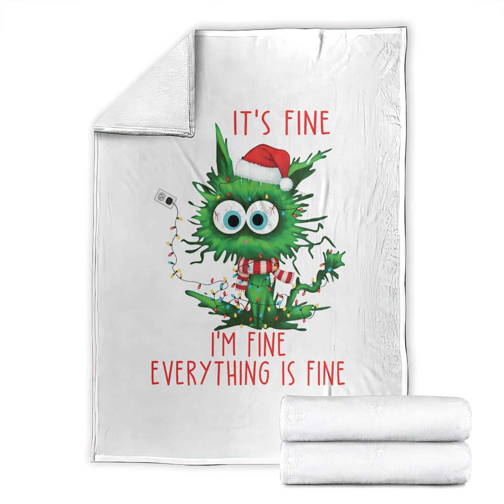 Funny Cat Green Christmas Throw Blanket It Is Fine I Am Fine Everything Is Fine - Wonder Print Shop