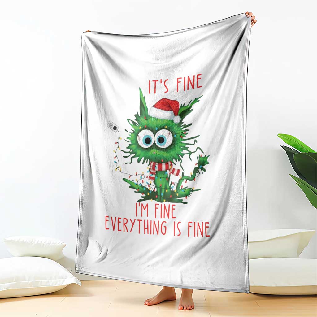 Funny Cat Green Christmas Throw Blanket It Is Fine I Am Fine Everything Is Fine - Wonder Print Shop