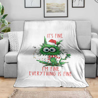 Funny Cat Green Christmas Throw Blanket It Is Fine I Am Fine Everything Is Fine - Wonder Print Shop