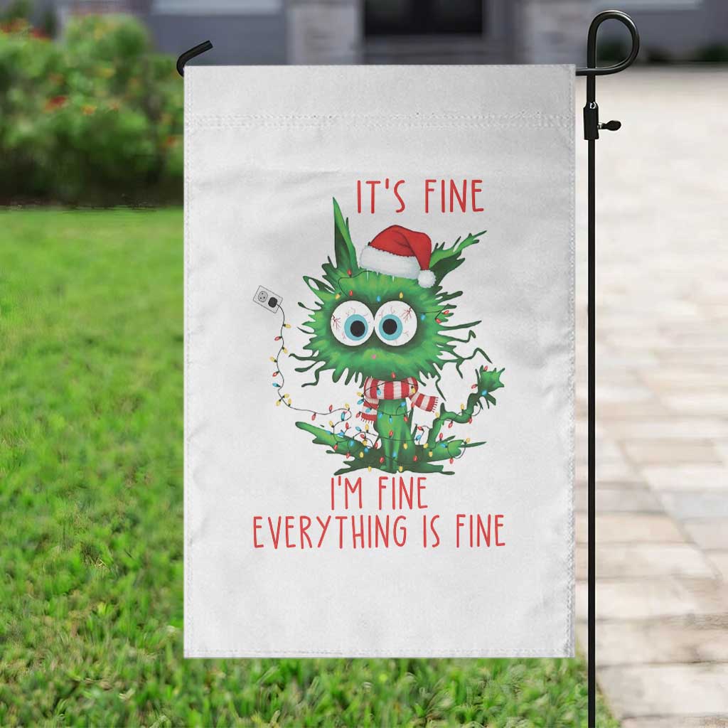 Funny Cat Green Christmas Garden Flag It Is Fine I Am Fine Everything Is Fine - Wonder Print Shop