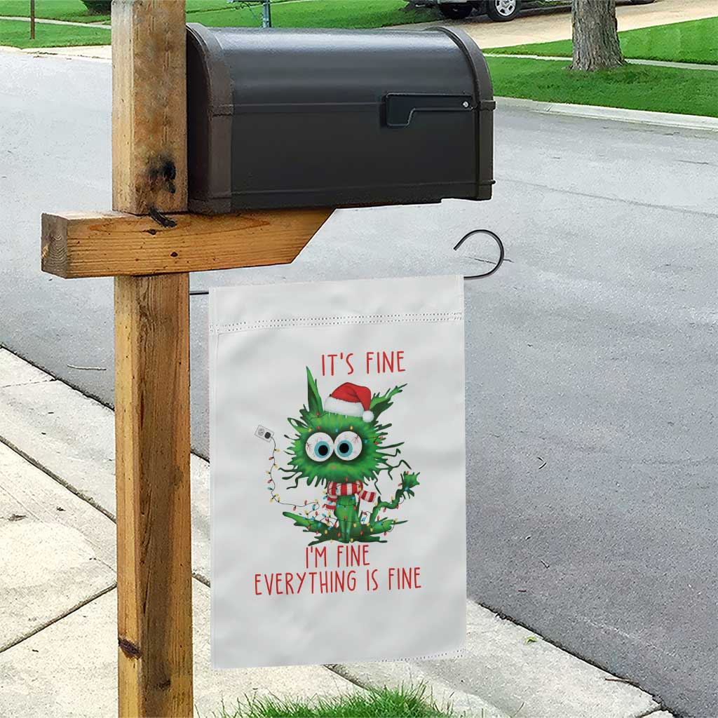 Funny Cat Green Christmas Garden Flag It Is Fine I Am Fine Everything Is Fine - Wonder Print Shop