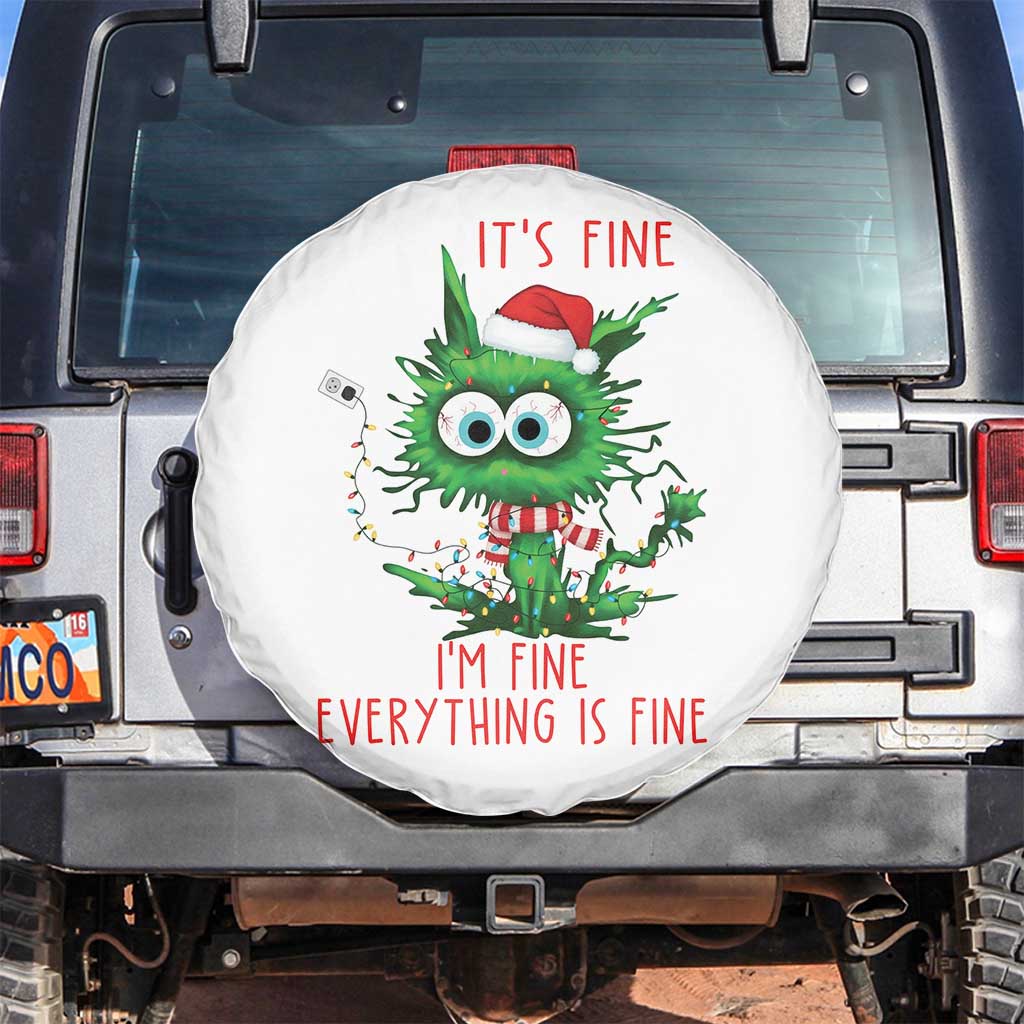 Funny Cat Green Christmas Spare Tire Cover It Is Fine I Am Fine Everything Is Fine - Wonder Print Shop