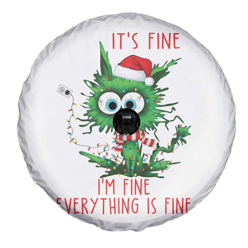 Funny Cat Green Christmas Spare Tire Cover It Is Fine I Am Fine Everything Is Fine - Wonder Print Shop