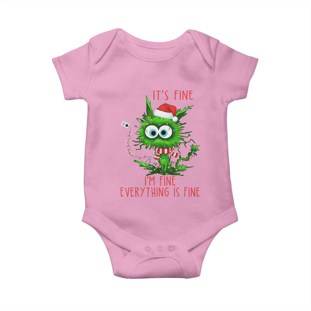 Funny Cat Green Christmas Baby Onesie It Is Fine I Am Fine Everything Is Fine - Wonder Print Shop