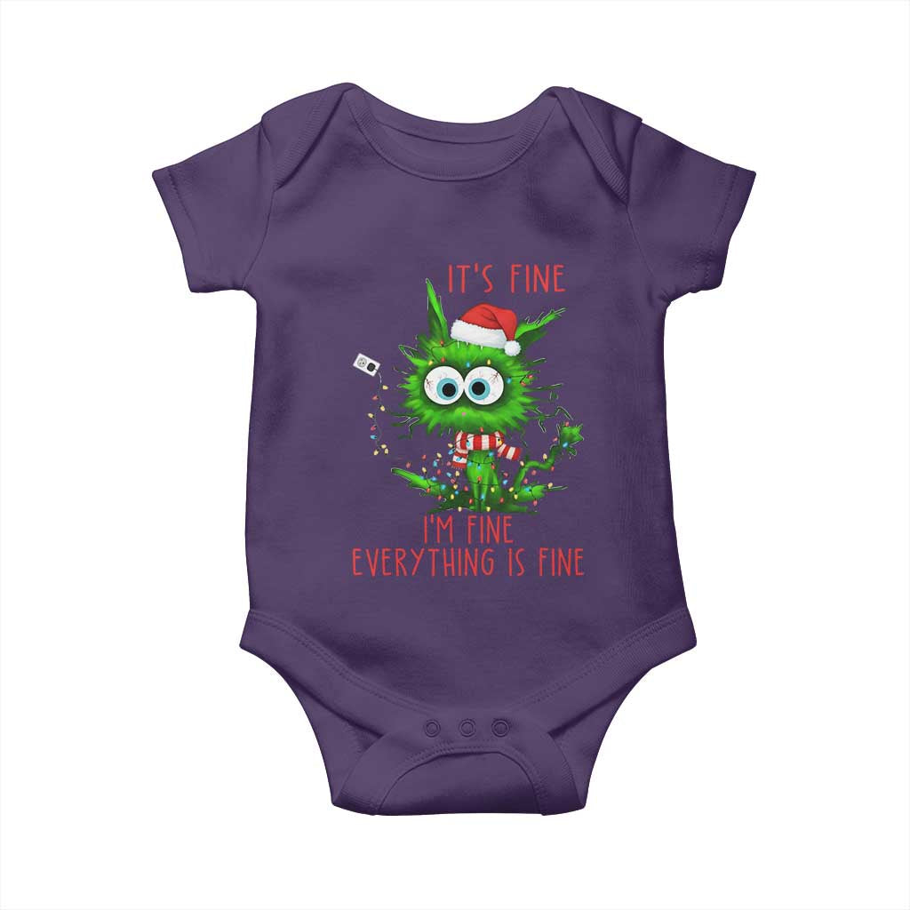 Funny Cat Green Christmas Baby Onesie It Is Fine I Am Fine Everything Is Fine - Wonder Print Shop
