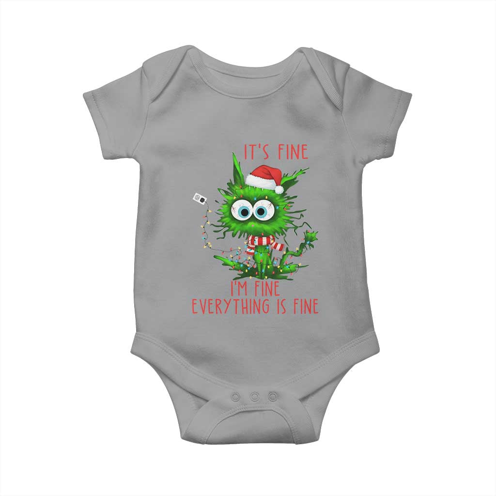 Funny Cat Green Christmas Baby Onesie It Is Fine I Am Fine Everything Is Fine - Wonder Print Shop