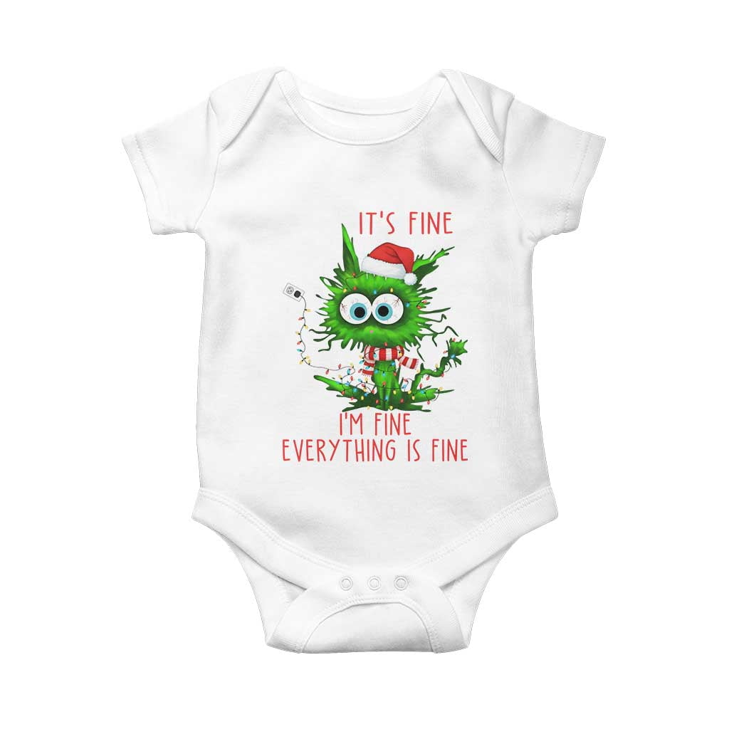 Funny Cat Green Christmas Baby Onesie It Is Fine I Am Fine Everything Is Fine - Wonder Print Shop