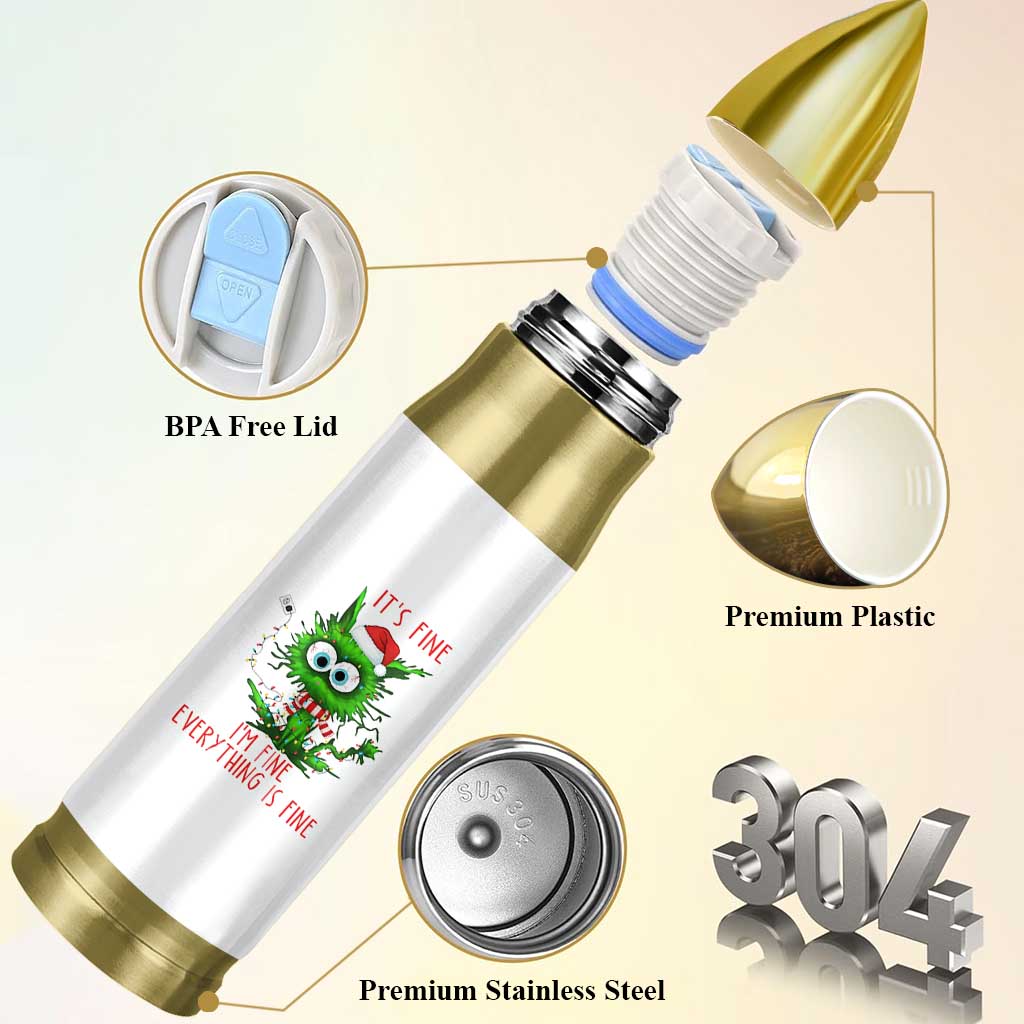 Funny Cat Green Christmas Bullet Tumbler It Is Fine I Am Fine Everything Is Fine - Wonder Print Shop