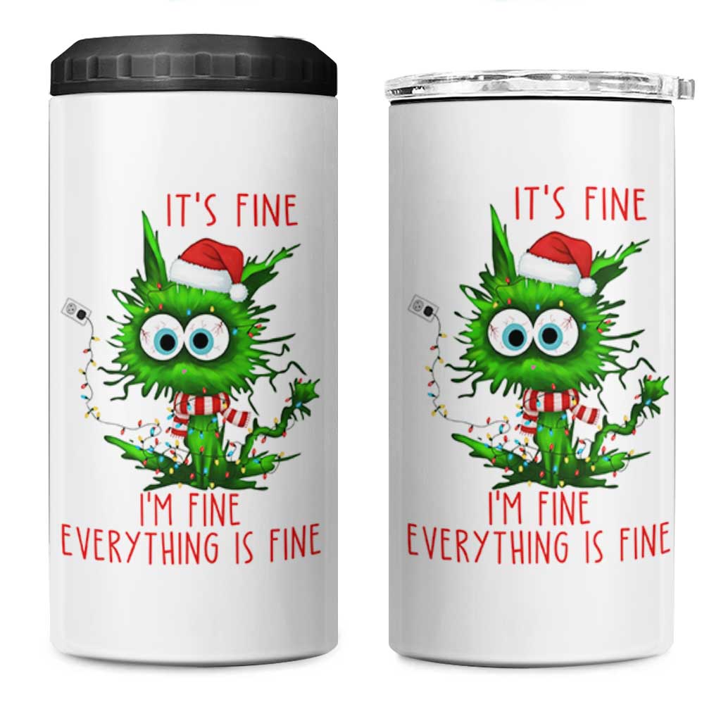 Funny Cat Green Christmas 4 in 1 Can Cooler Tumbler It Is Fine I Am Fine Everything Is Fine - Wonder Print Shop