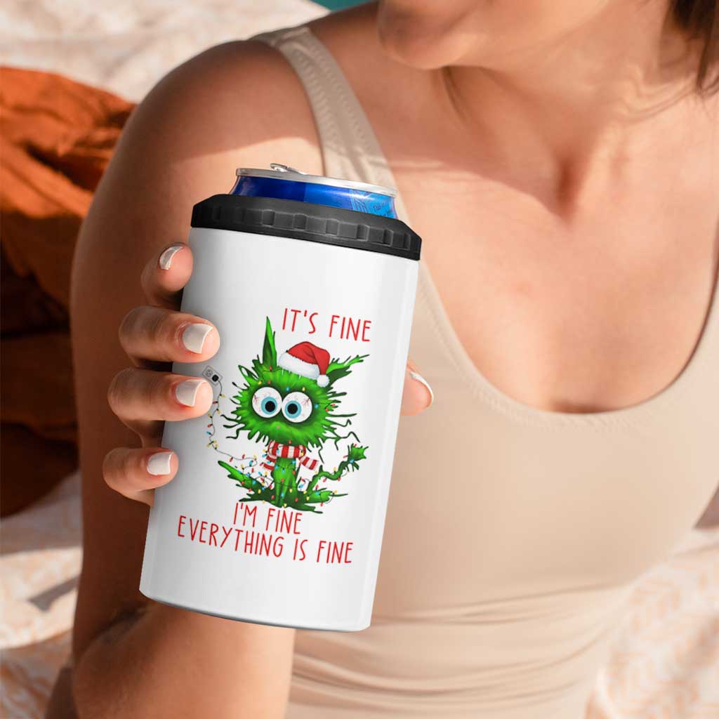 Funny Cat Green Christmas 4 in 1 Can Cooler Tumbler It Is Fine I Am Fine Everything Is Fine - Wonder Print Shop