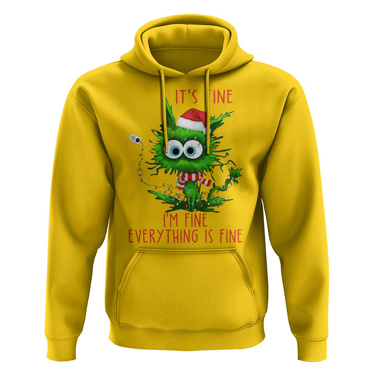Funny Cat Green Christmas Hoodie It Is Fine I Am Fine Everything Is Fine - Wonder Print Shop