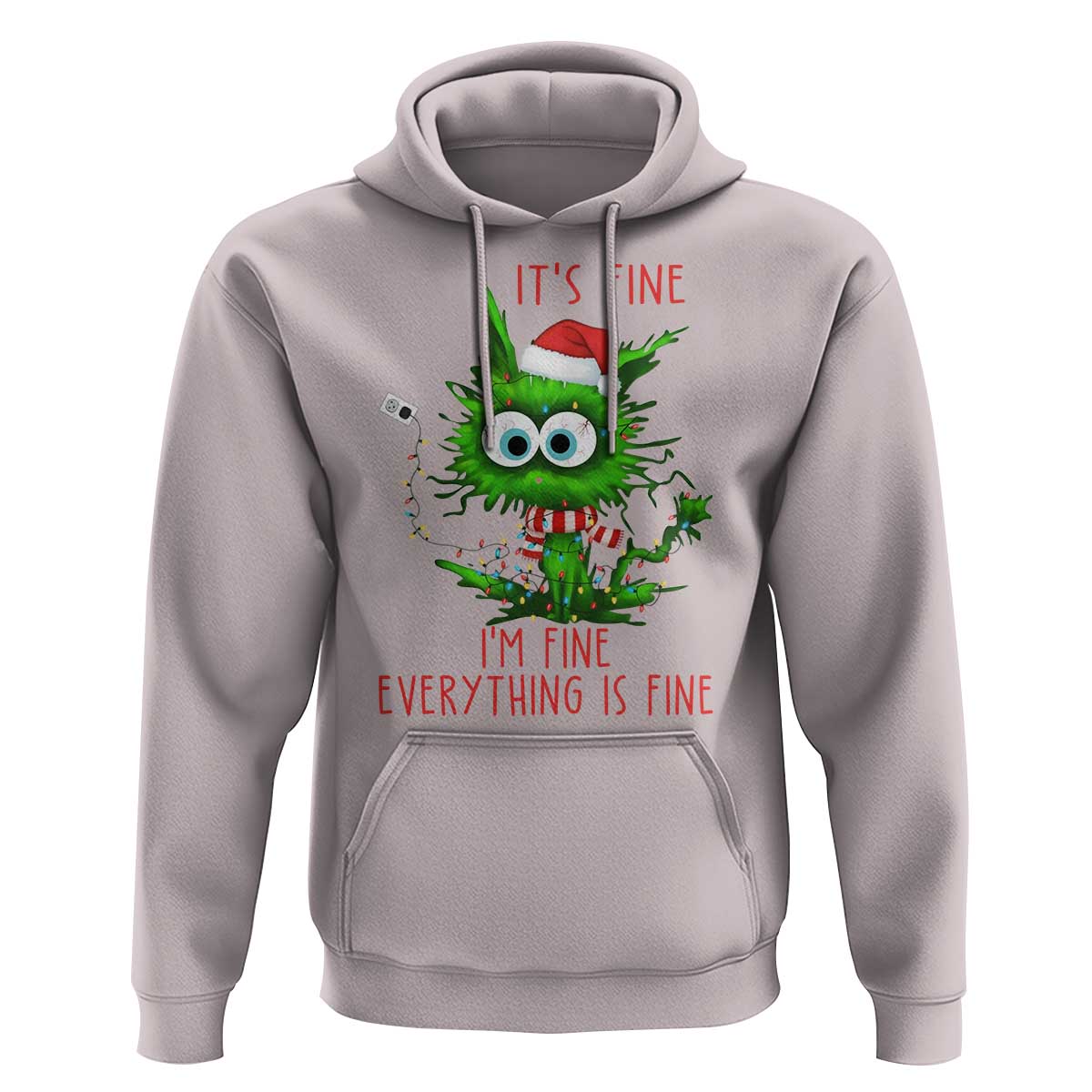 Funny Cat Green Christmas Hoodie It Is Fine I Am Fine Everything Is Fine - Wonder Print Shop