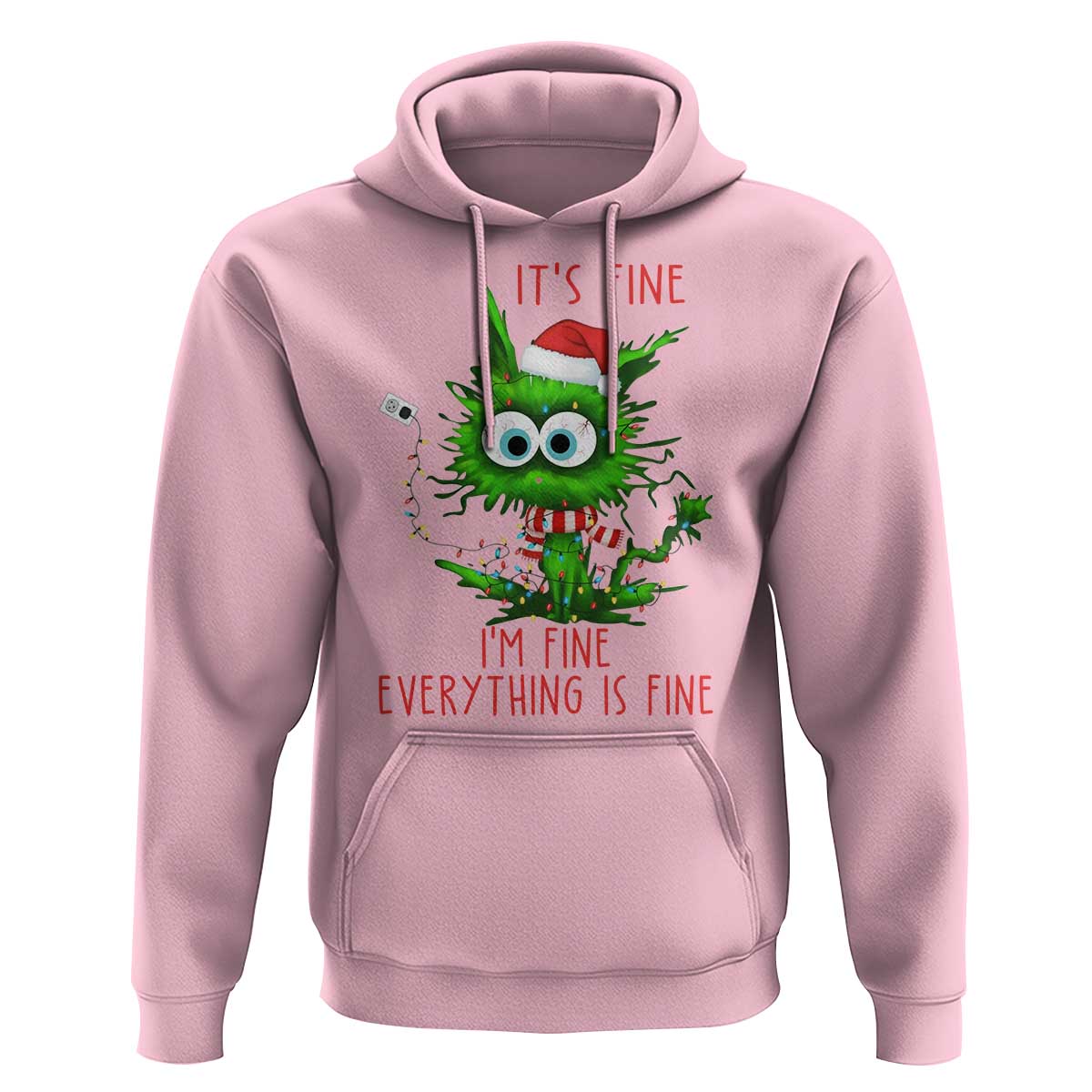 Funny Cat Green Christmas Hoodie It Is Fine I Am Fine Everything Is Fine - Wonder Print Shop
