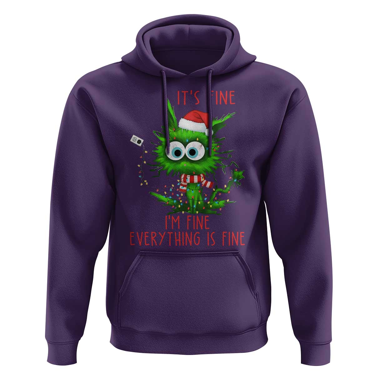 Funny Cat Green Christmas Hoodie It Is Fine I Am Fine Everything Is Fine - Wonder Print Shop