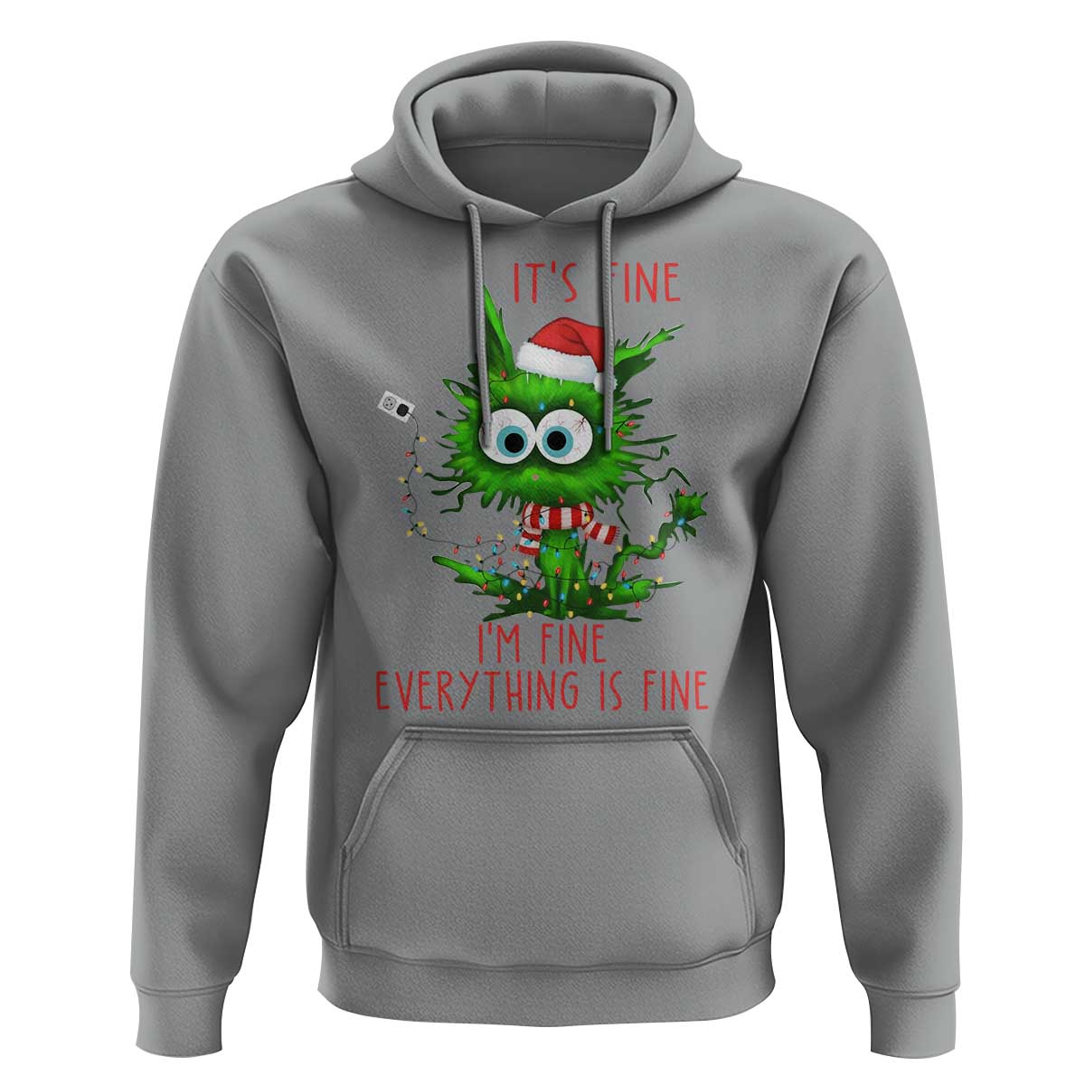 Funny Cat Green Christmas Hoodie It Is Fine I Am Fine Everything Is Fine - Wonder Print Shop