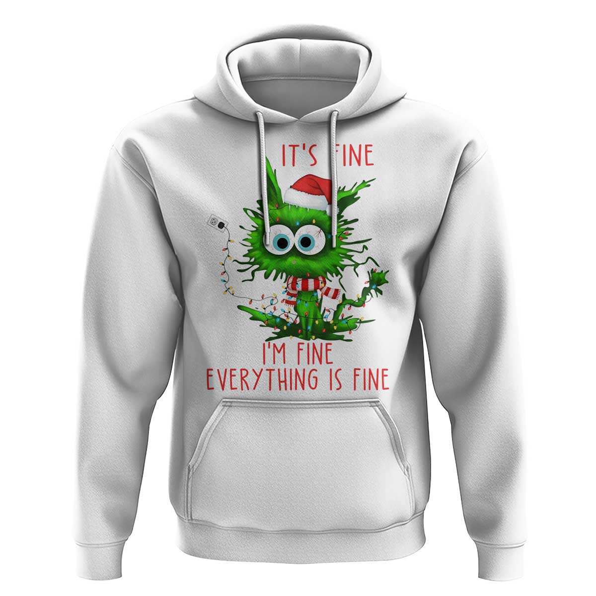 Funny Cat Green Christmas Hoodie It Is Fine I Am Fine Everything Is Fine - Wonder Print Shop