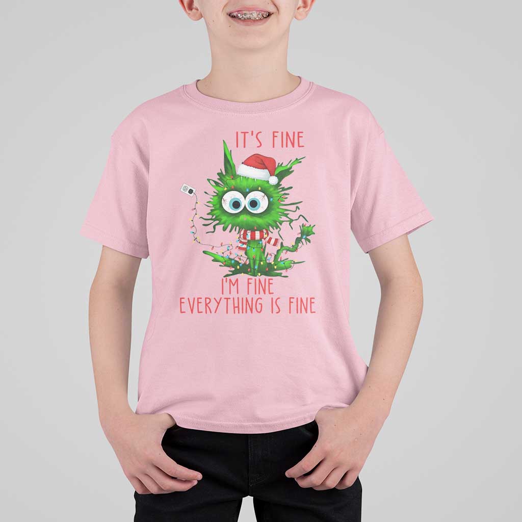 Funny Cat Green Christmas T Shirt For Kid It Is Fine I Am Fine Everything Is Fine - Wonder Print Shop