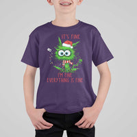 Funny Cat Green Christmas T Shirt For Kid It Is Fine I Am Fine Everything Is Fine - Wonder Print Shop