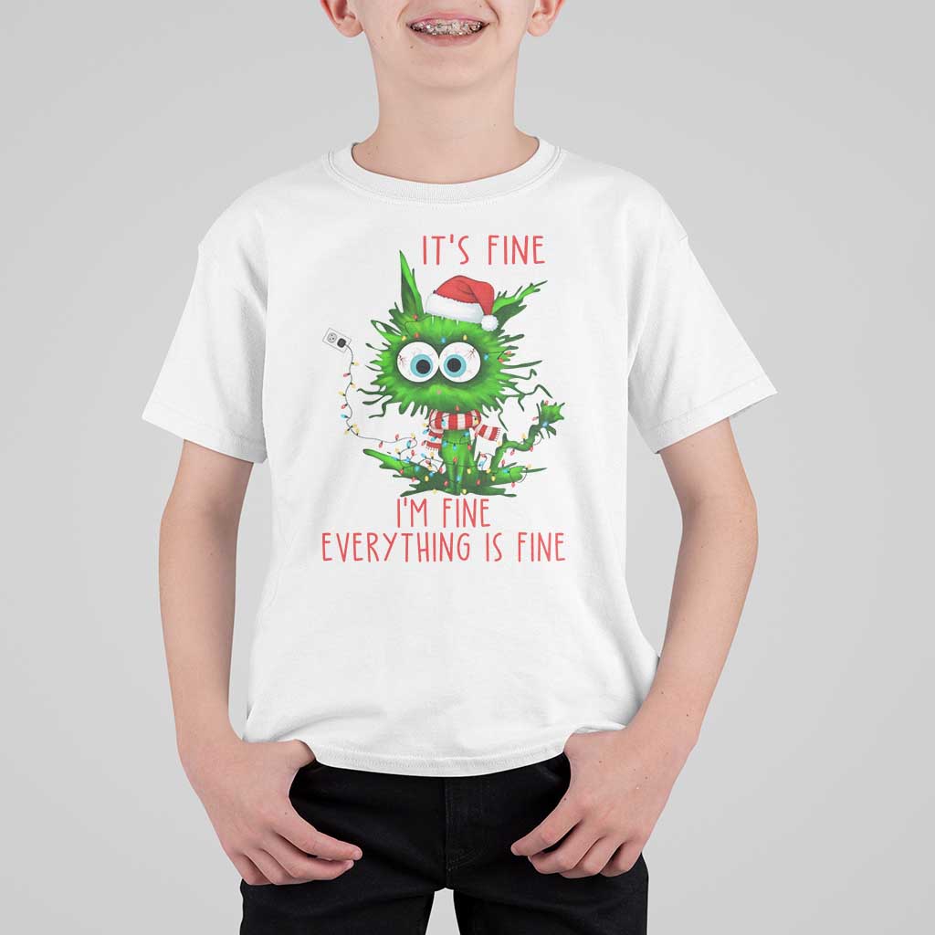 Funny Cat Green Christmas T Shirt For Kid It Is Fine I Am Fine Everything Is Fine - Wonder Print Shop