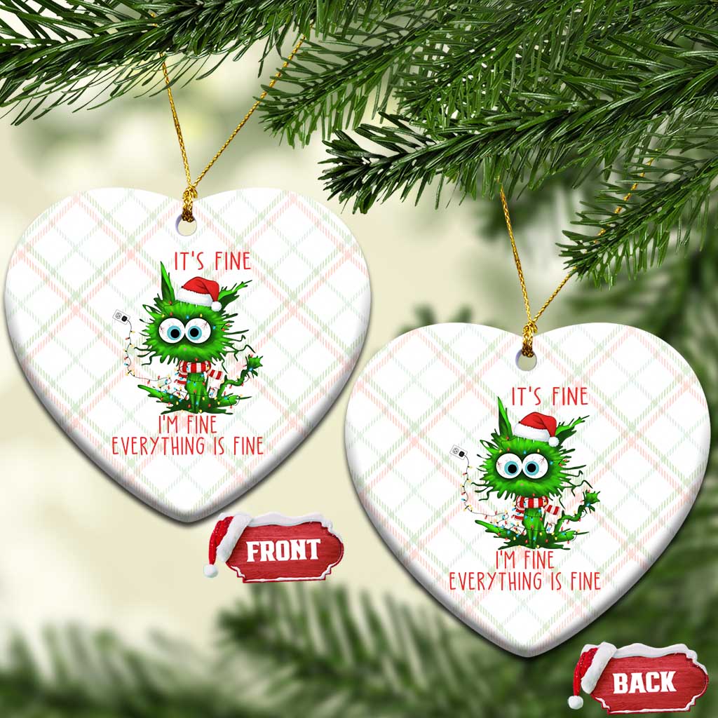 Funny Cat Green Christmas Ceramic Ornament It Is Fine I Am Fine Everything Is Fine - Wonder Print Shop