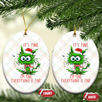Funny Cat Green Christmas Ceramic Ornament It Is Fine I Am Fine Everything Is Fine - Wonder Print Shop