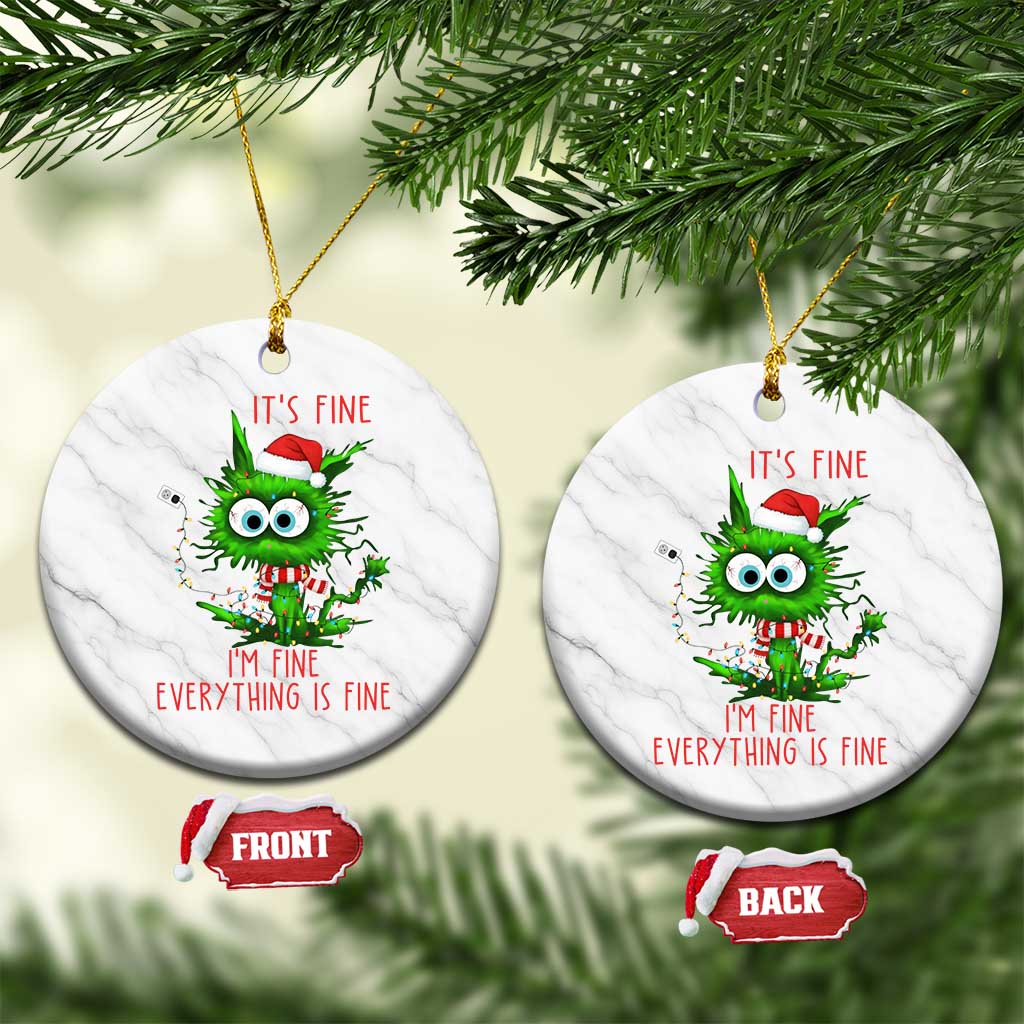 Funny Cat Green Christmas Ceramic Ornament It Is Fine I Am Fine Everything Is Fine - Wonder Print Shop
