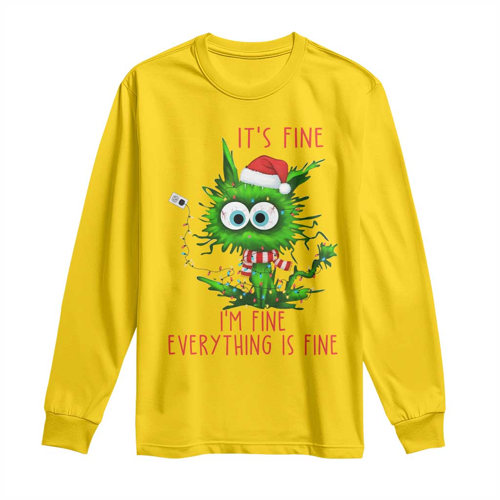 Funny Cat Green Christmas Long Sleeve Shirt It Is Fine I Am Fine Everything Is Fine - Wonder Print Shop