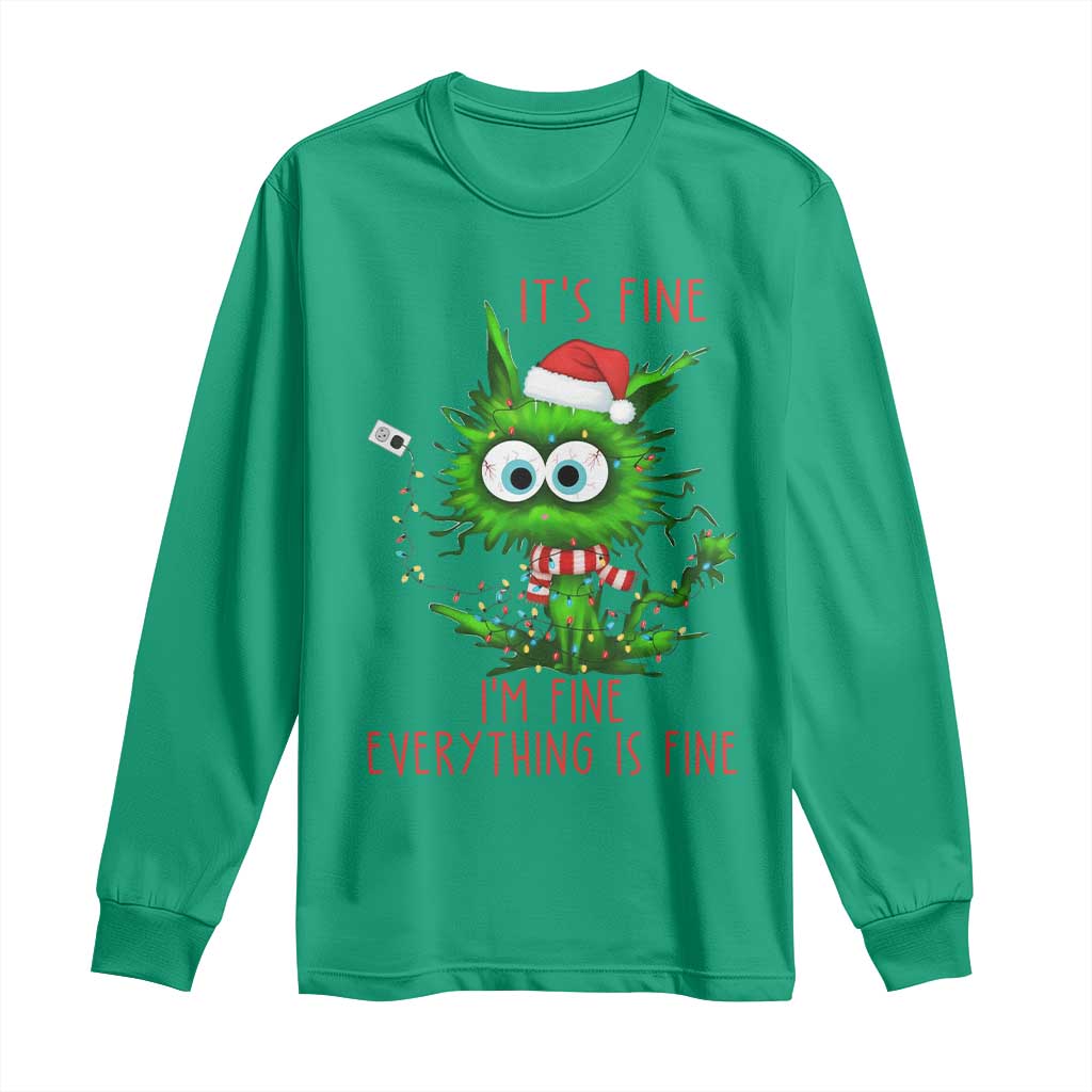 Funny Cat Green Christmas Long Sleeve Shirt It Is Fine I Am Fine Everything Is Fine - Wonder Print Shop