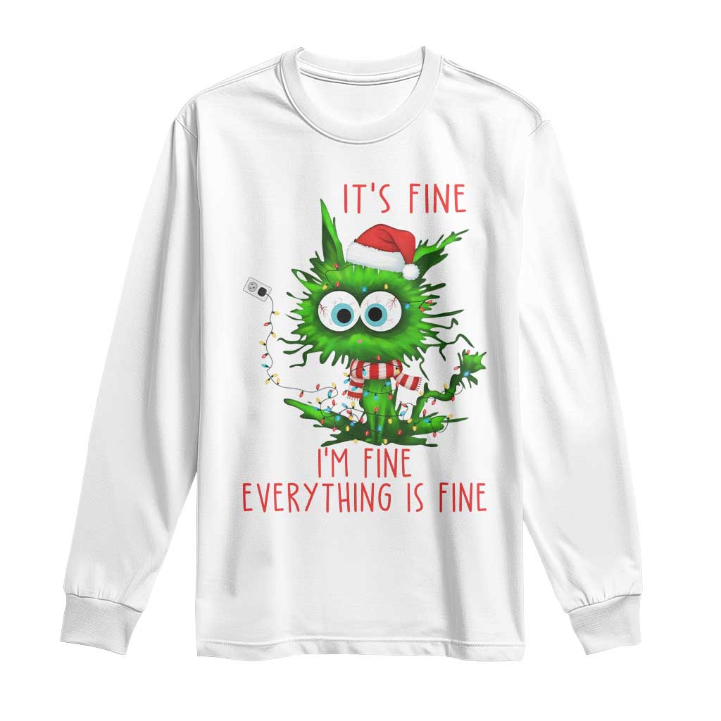 Funny Cat Green Christmas Long Sleeve Shirt It Is Fine I Am Fine Everything Is Fine - Wonder Print Shop