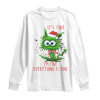 Funny Cat Green Christmas Long Sleeve Shirt It Is Fine I Am Fine Everything Is Fine - Wonder Print Shop