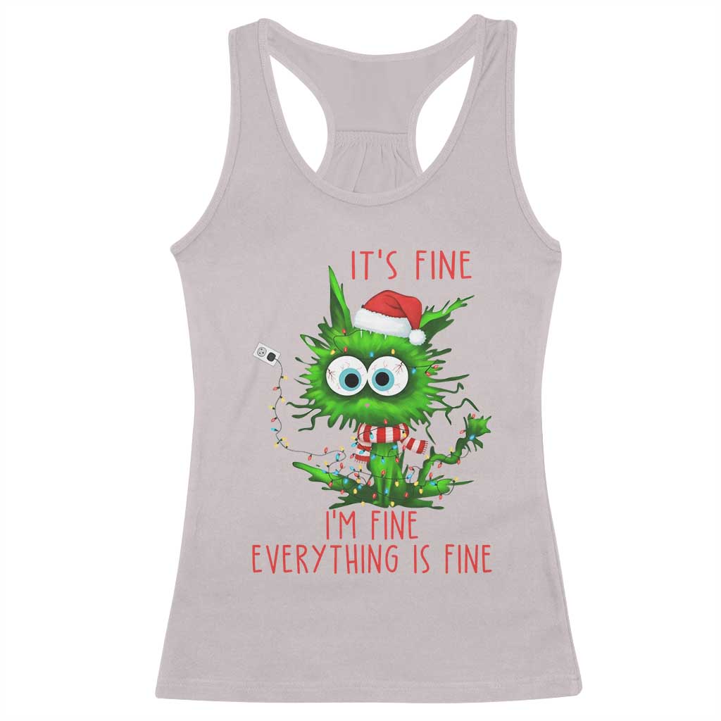 Funny Cat Green Christmas Racerback Tank Top It Is Fine I Am Fine Everything Is Fine - Wonder Print Shop