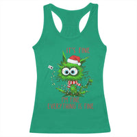 Funny Cat Green Christmas Racerback Tank Top It Is Fine I Am Fine Everything Is Fine - Wonder Print Shop