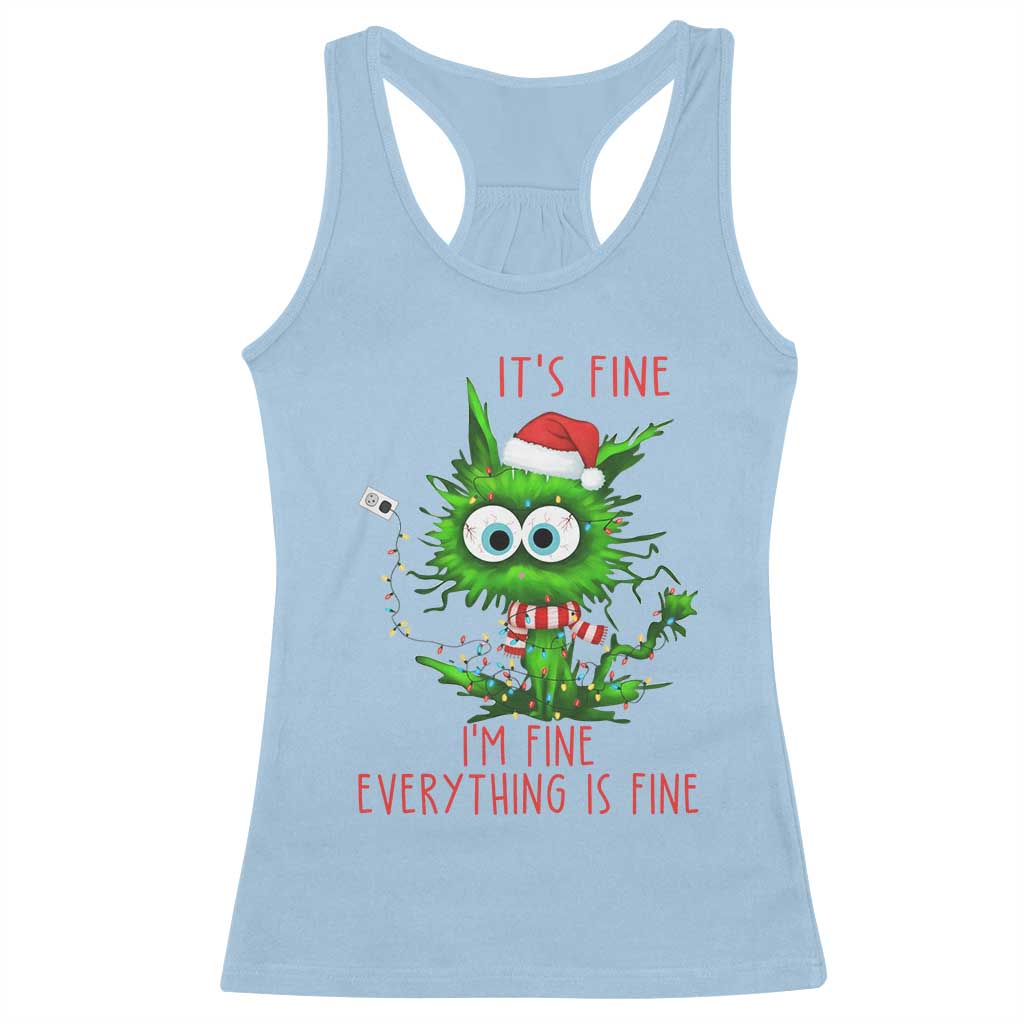 Funny Cat Green Christmas Racerback Tank Top It Is Fine I Am Fine Everything Is Fine - Wonder Print Shop