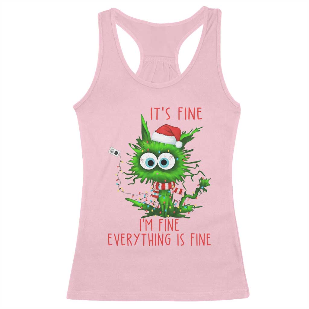 Funny Cat Green Christmas Racerback Tank Top It Is Fine I Am Fine Everything Is Fine - Wonder Print Shop