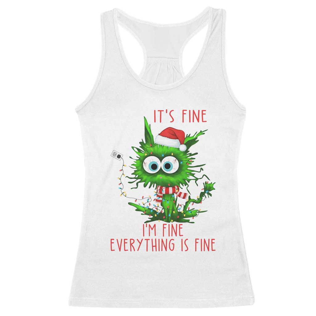 Funny Cat Green Christmas Racerback Tank Top It Is Fine I Am Fine Everything Is Fine - Wonder Print Shop