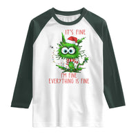 Funny Cat Green Christmas Raglan Shirt It Is Fine I Am Fine Everything Is Fine - Wonder Print Shop
