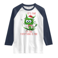 Funny Cat Green Christmas Raglan Shirt It Is Fine I Am Fine Everything Is Fine - Wonder Print Shop